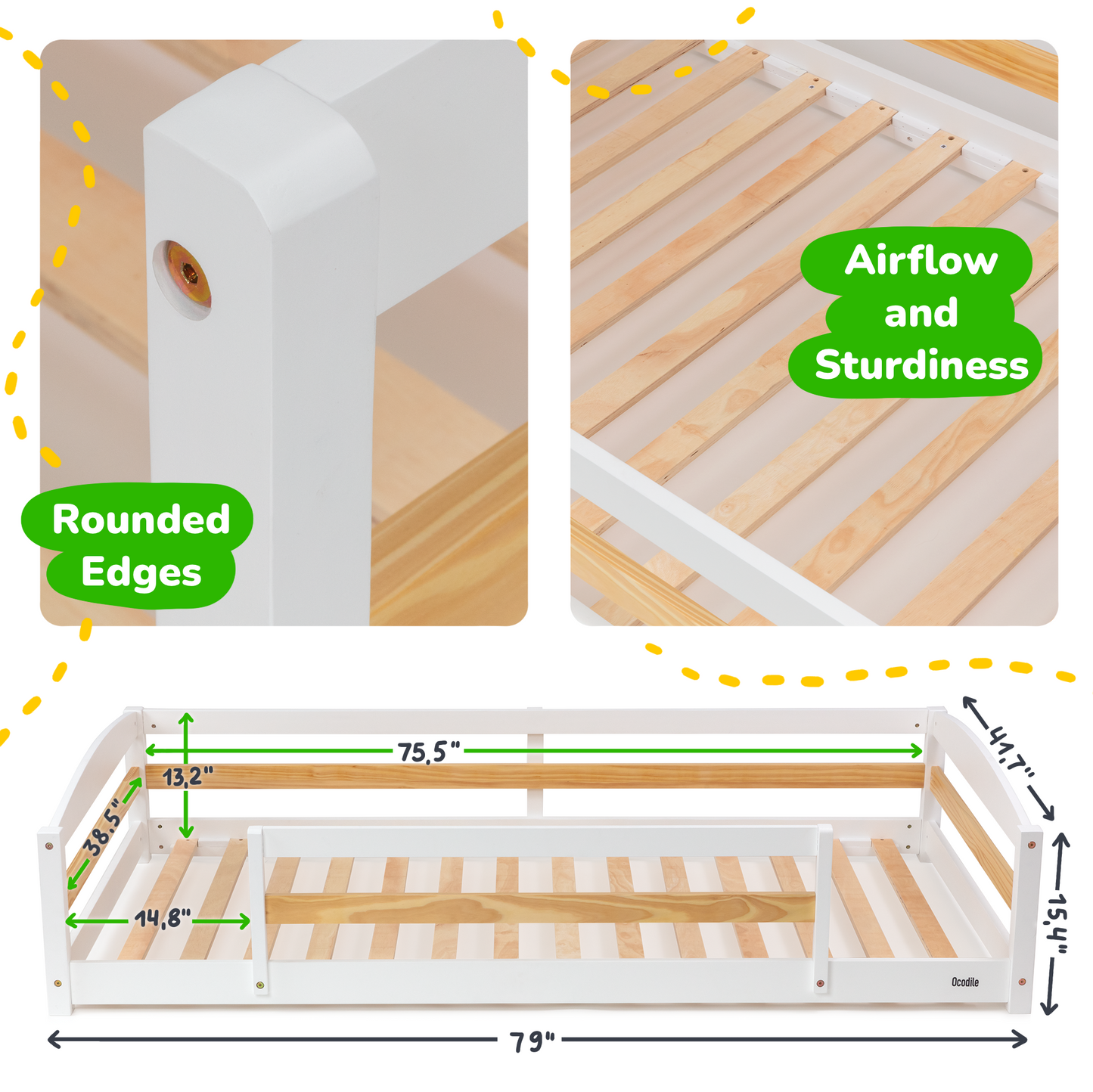 Twin Montessori Floor Bed with Safety Guardrails