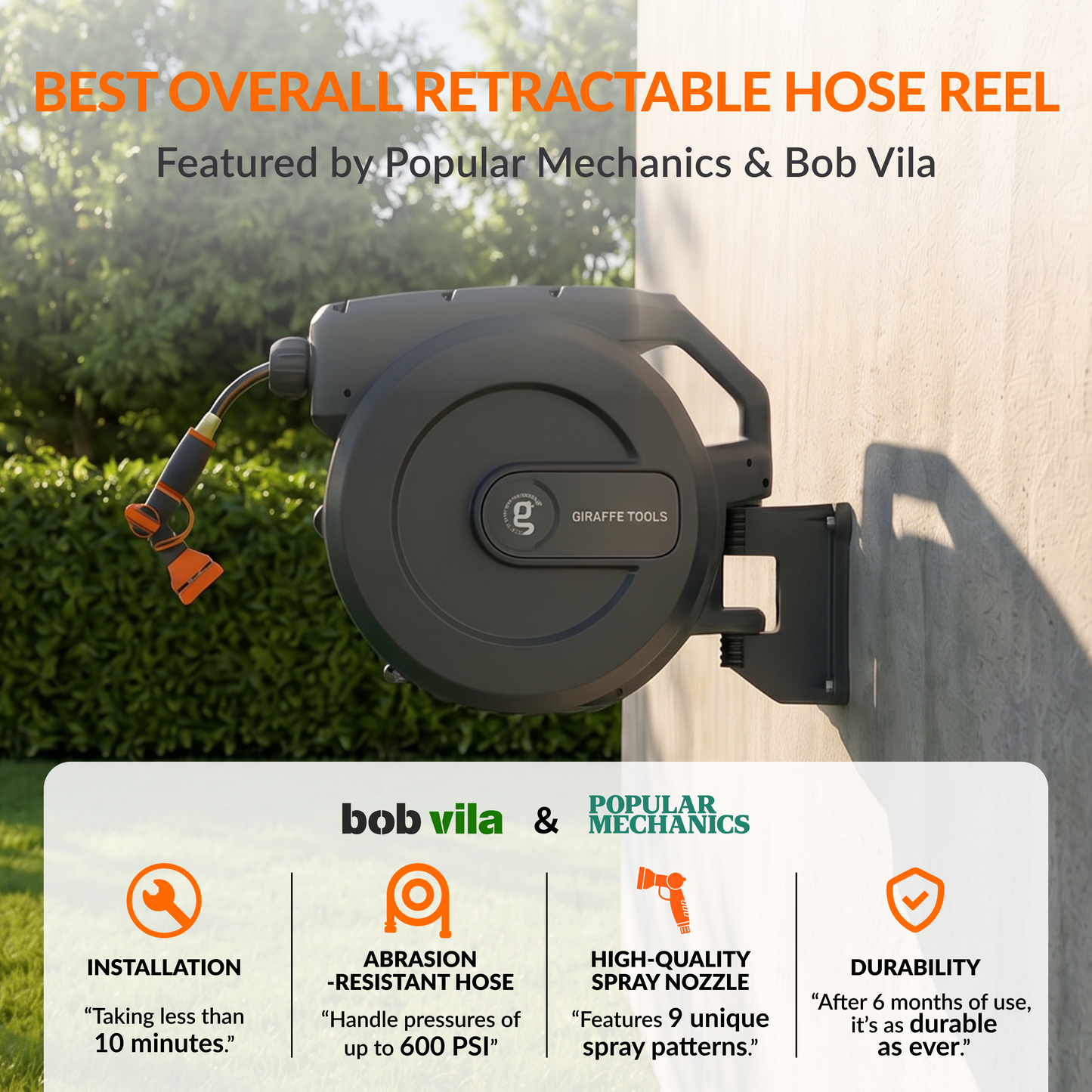 Retractable Garden Hose Reel-5/8 in-115ft