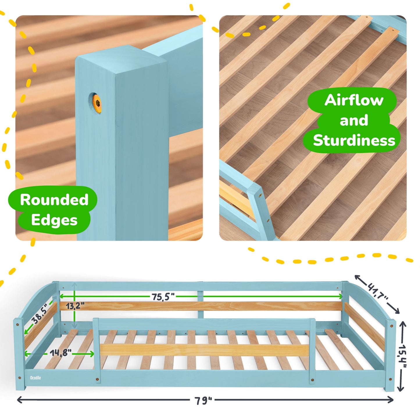 Twin Montessori Floor Bed with Safety Guardrails