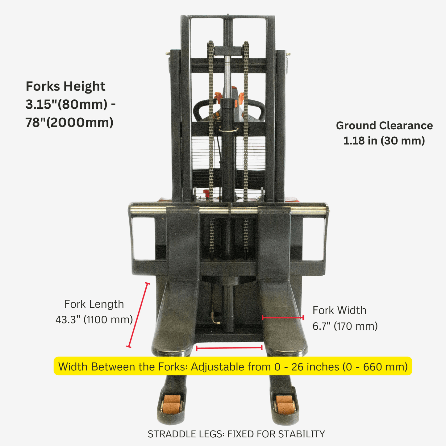PS3300FE-2M Full-Electric Walkie Pallet Stacker – 3,300 lb Capacity, 78.7" Lift Height