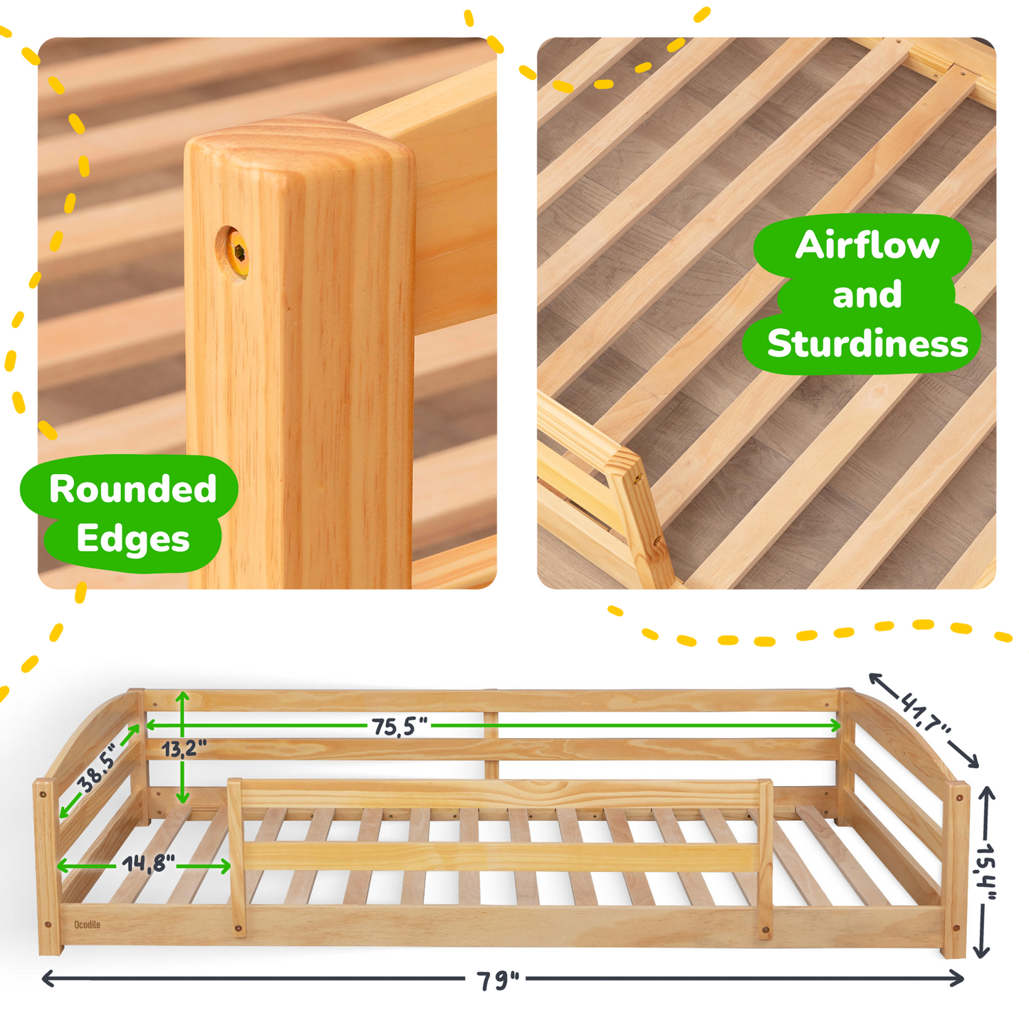 Twin Montessori Floor Bed with Safety Guardrails