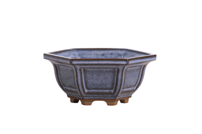 Willow Bonsai Ceramics Hexagonal Windowed Bonsai Pot 5 Inch – Semi‑Cascade Planter, High‑Fired Frost‑Proof Stoneware with Drainage & Wiring Holes, Handmade in USA (Denim)