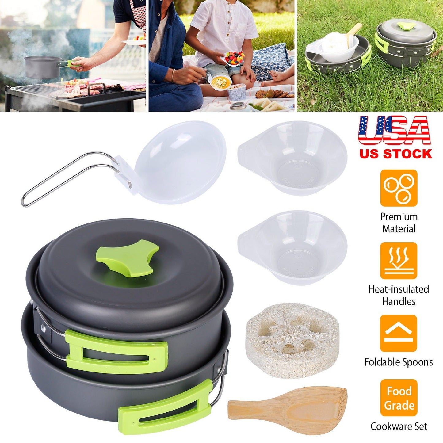 9Pcs Camping Cooking Ware Set Camping Stove Cookware Kit Aluminum Pot Pans Set for Hiking Picnic Outdoor