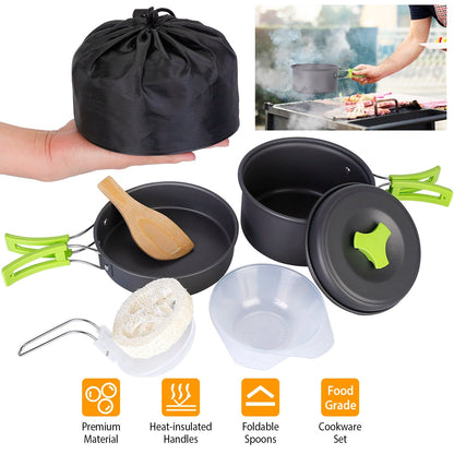 9Pcs Camping Cooking Ware Set Camping Stove Cookware Kit Aluminum Pot Pans Set for Hiking Picnic Outdoor