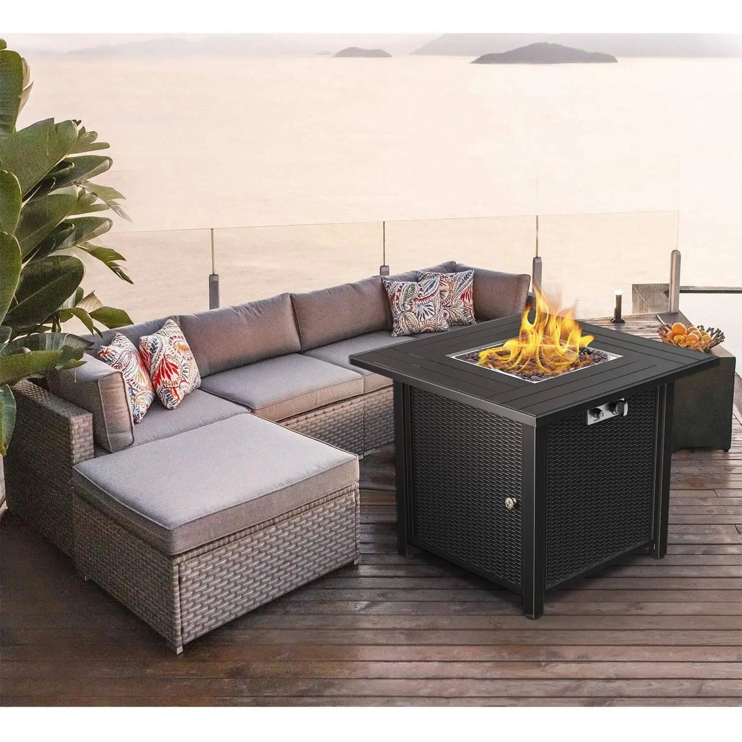 Sunneday 30" Propane Fire Pit Table | 50,000 BTU | Steel Fire Table with Lid | CSA Approved
