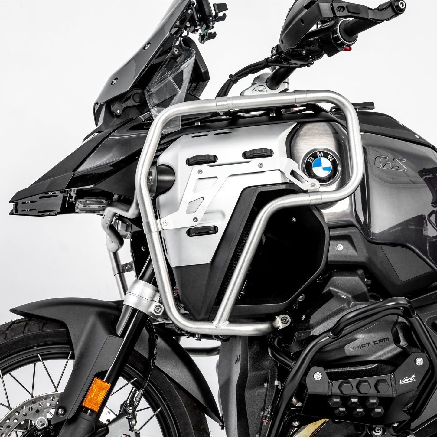 LOBOO Upper Crash Bar for BMW R1300GS Adventure (2024-on) – 304 Stainless Steel, Multi-Point Support, Silver / Black Finish