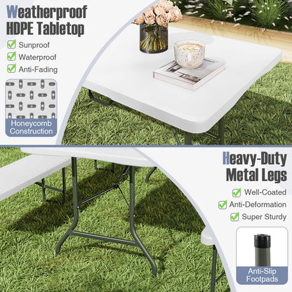 6 ft Portable Folding Table 350 LBS Fold-in-Half Table with HDPE Tabletop