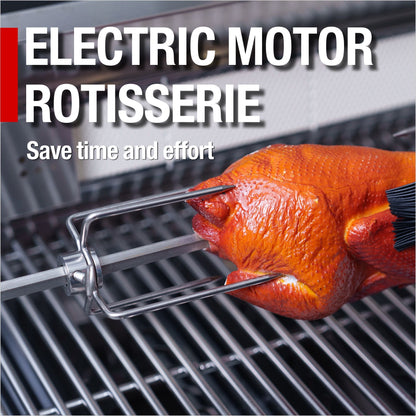 NG 85" 6-Burner 85,000 BTU Black Outdoor Kitchen Island Grill Refrigerator + Rotisserie Kit + Sink