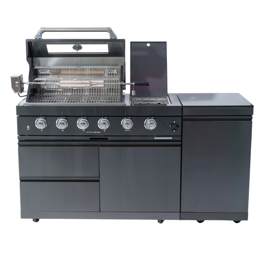 65" 4-Burner 72,000 BTU Black Outdoor Kitchen Island Grill + Side Burner + Rotisserie kit