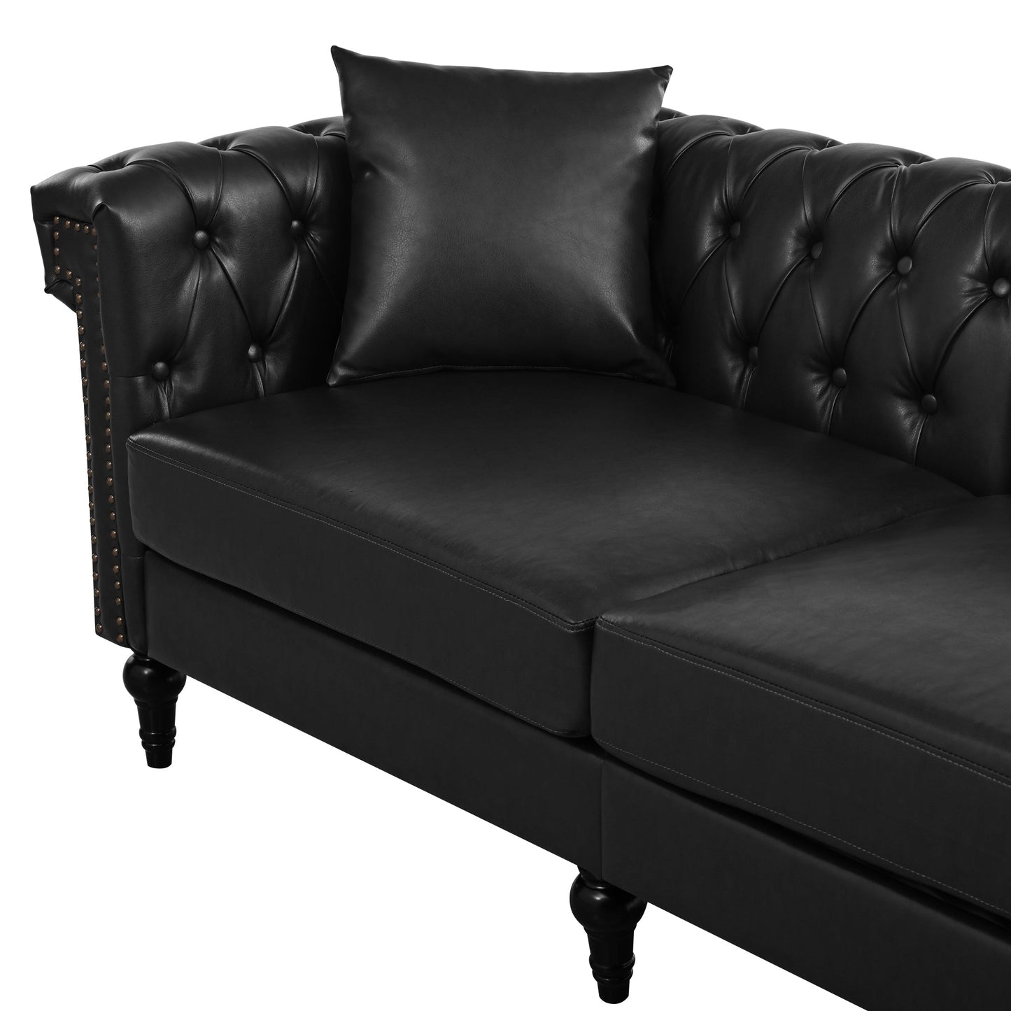 Sectional Sofa Couch for Living Room, L Shaped Reversible Modern Chesterfield Sofa with Rolled Arms and Nailhead, 5 Seat Tufted Couch for Small or Large Space(Black) PU Leather
