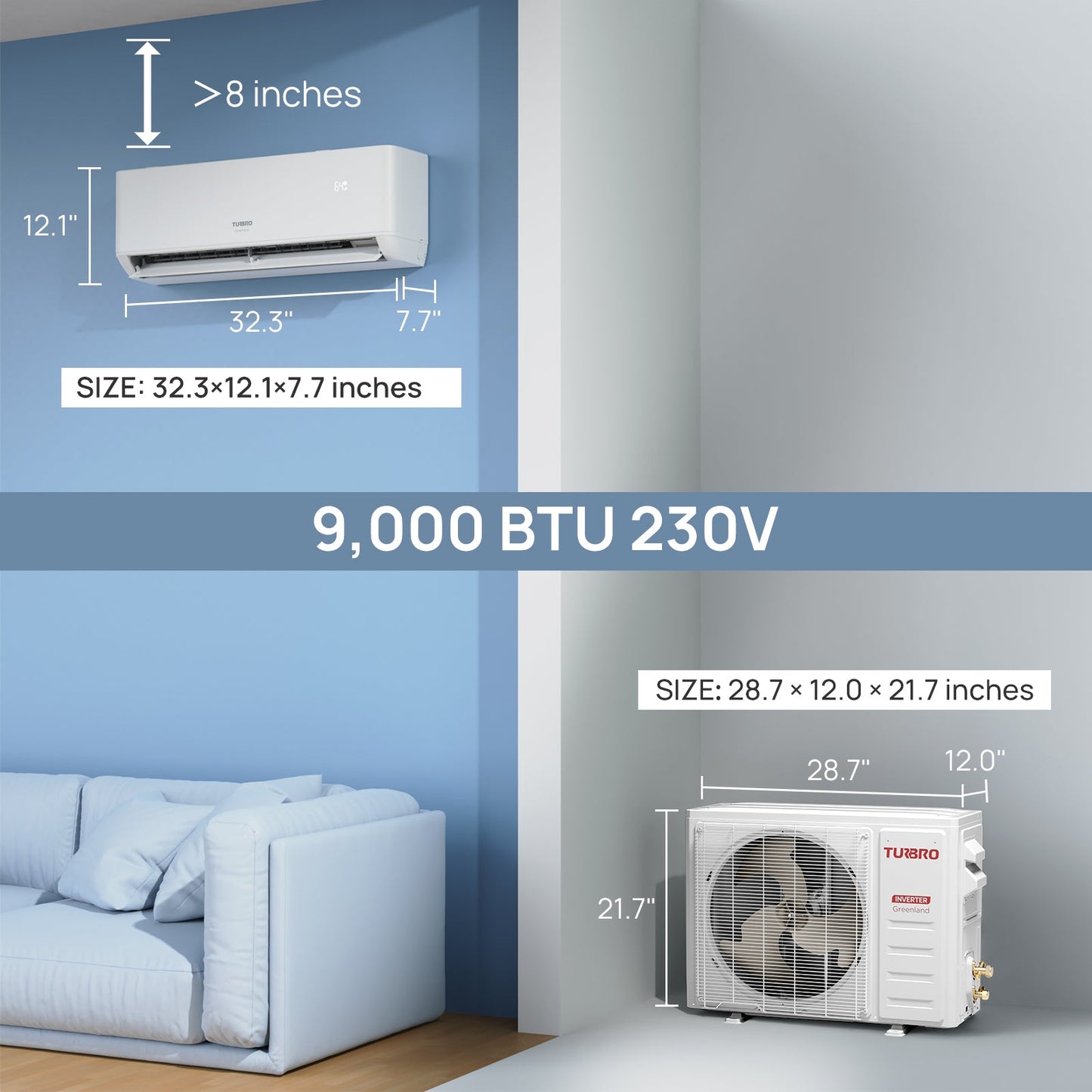 Greenland 9,000 BTU Single Zone WiFi Mini Split AC (R454B)
