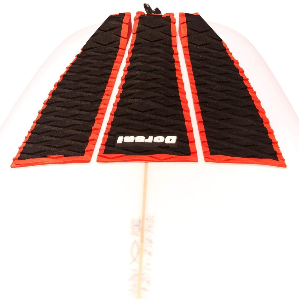DORSAL Three 3 Piece EVA Surfboard Deck Traction Pads with Kicker Tail for Stomp Skimboards, Surf Boards, Fish Board, Funboard Black/Blue/Red