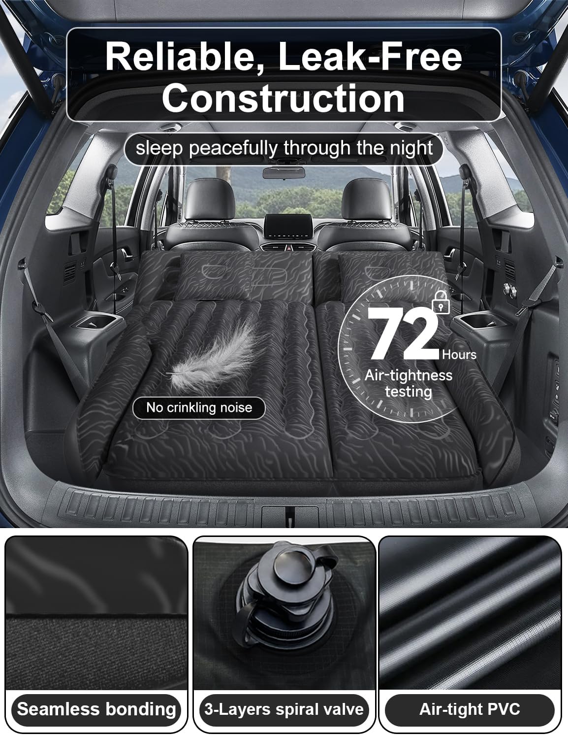 Umbrauto 63in Extended SUV Mattress Quick Inflate, Includes Pump & 2 Pillows,Black