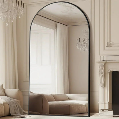 MELOMOIR Oversized Floor Mirror Freestanding, Full Length Mirror for Bedroom Living Room Dressing Room Gym Yoga Hair Salon, Black Arched Mirror Full Length with Shatterproof Tempered Glass
