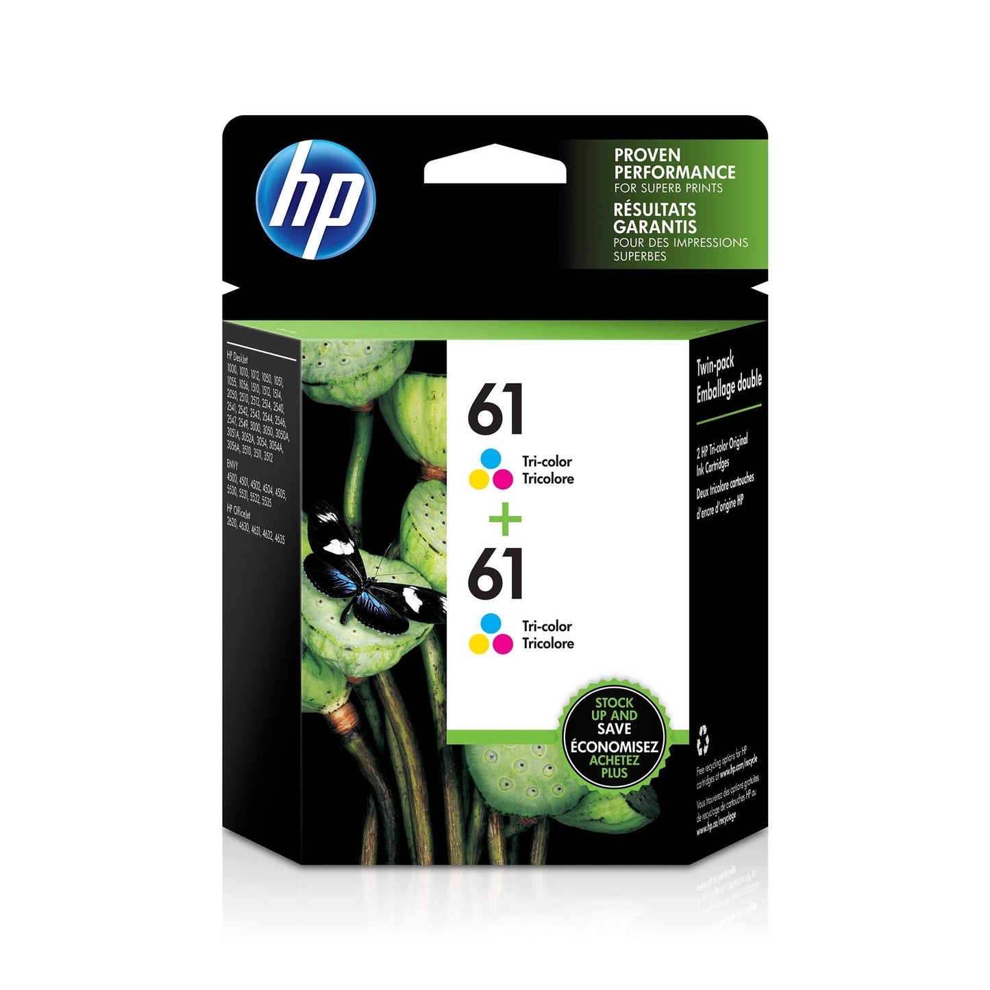 New, Pre-Owned - HP 61 (CH562WN) Tri-Color Ink Cartridge- 2 Pack