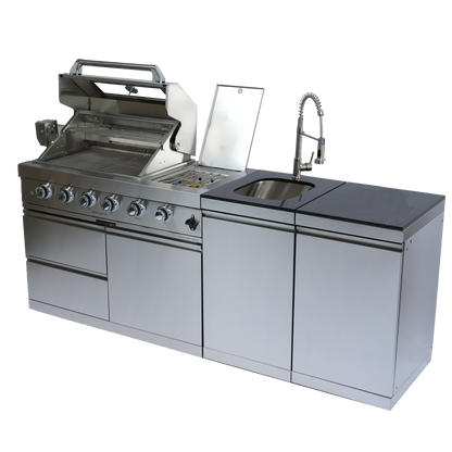 85" 4-Burner 72,000 BTU Silver Outdoor Kitchen Island Grill + Side Burner + Storage Cabinets & Drawers