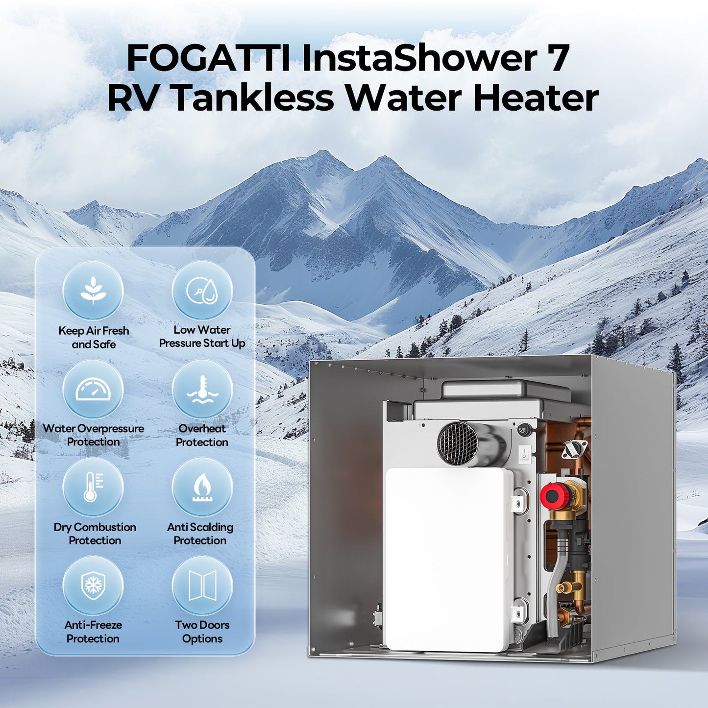 Fogatti RV Tankless Water Heater InstaShower 7 (Without Door), 48,000 BTU Heating, Energy Saving Model