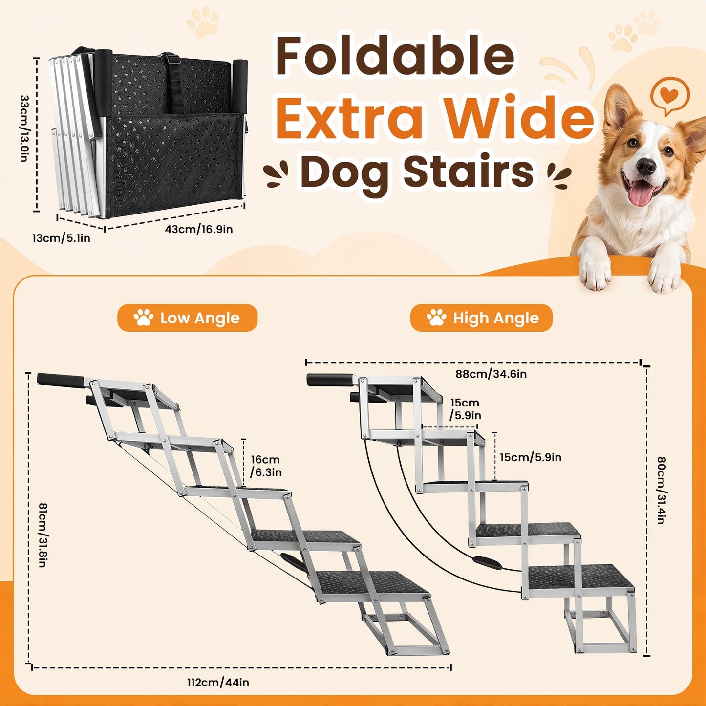 Foldable Dog Stairs for Car and Truck