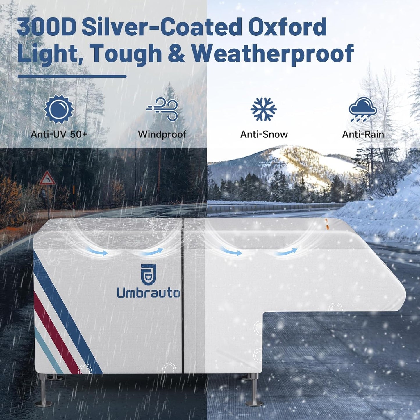 Umbrauto Truck Camper Cover for  Slide-in Campers ¨C 300D Oxford Waterproof RV Cover, Silver-Coated, All-Weather Protection with Windproof Straps & Air Vents
