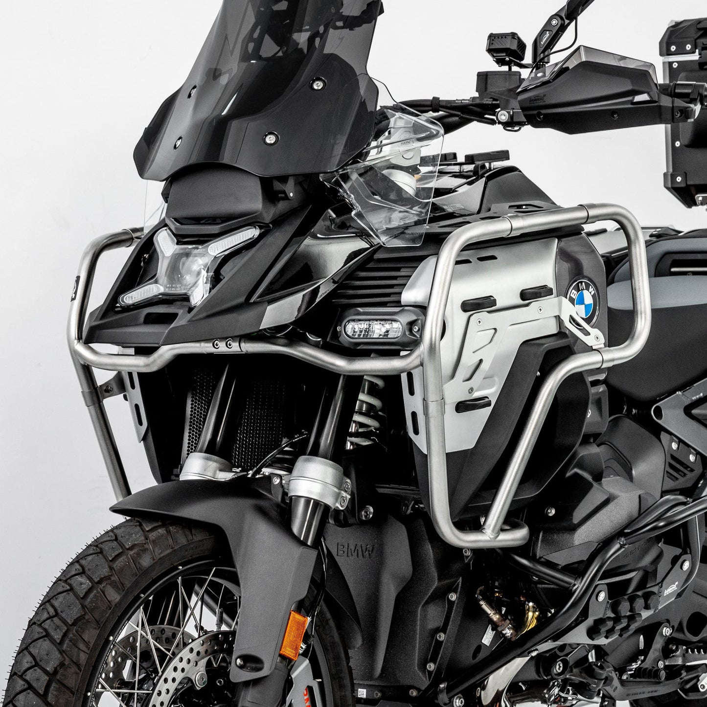 LOBOO Upper Crash Bar for BMW R1300GS Adventure (2024-on) – 304 Stainless Steel, Multi-Point Support, Silver / Black Finish