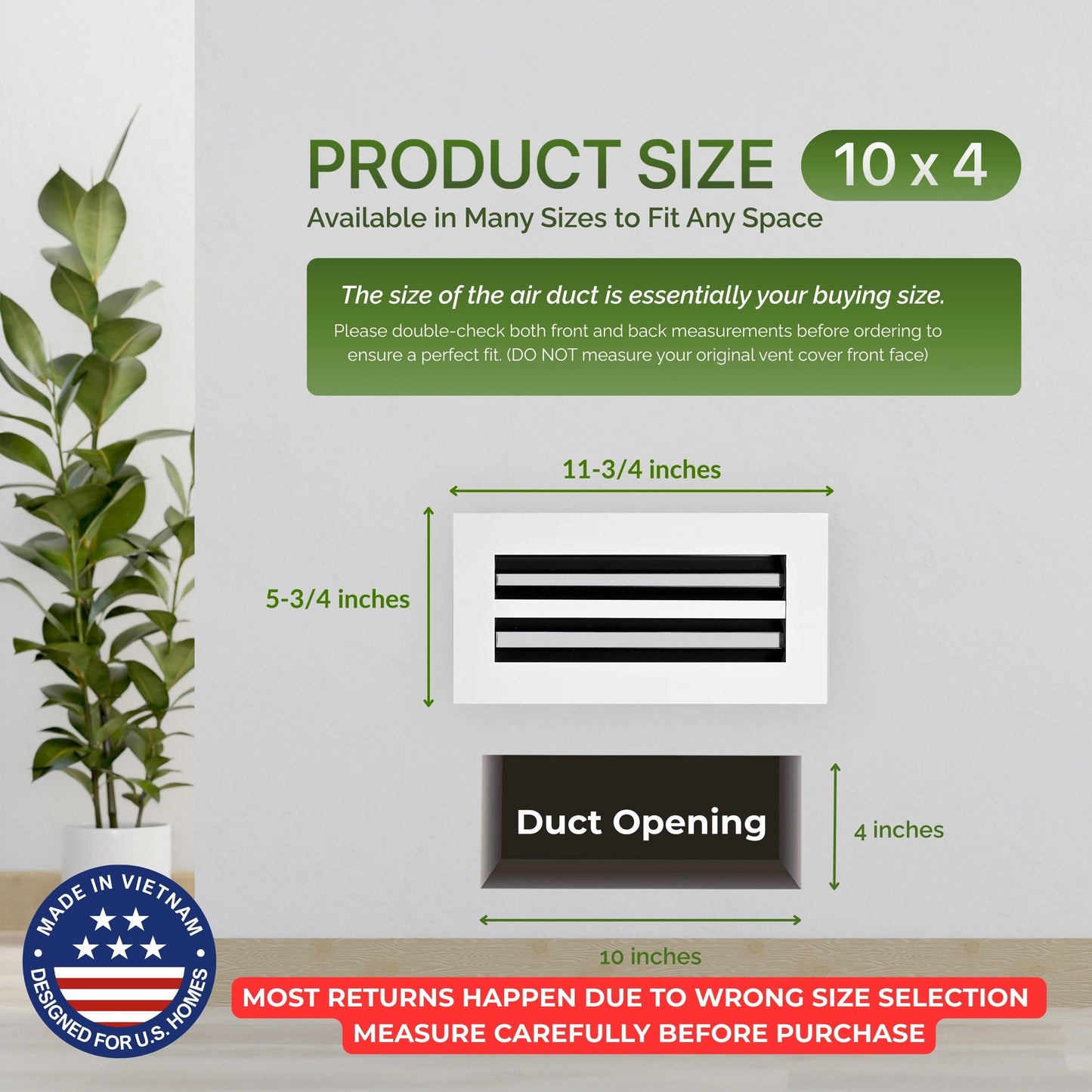 4x10 Air Vent Cover (Duct Opening) - White Aluminum Linear Slot Diffuser Type S