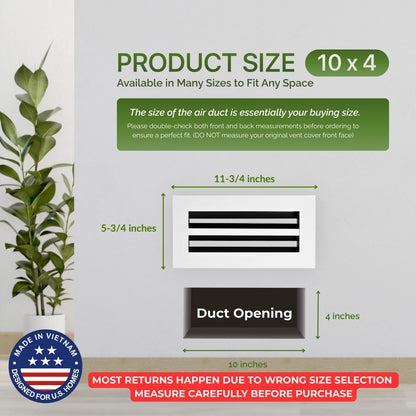 4x10 Air Vent Cover (Duct Opening) - White Aluminum Linear Slot Diffuser Type S