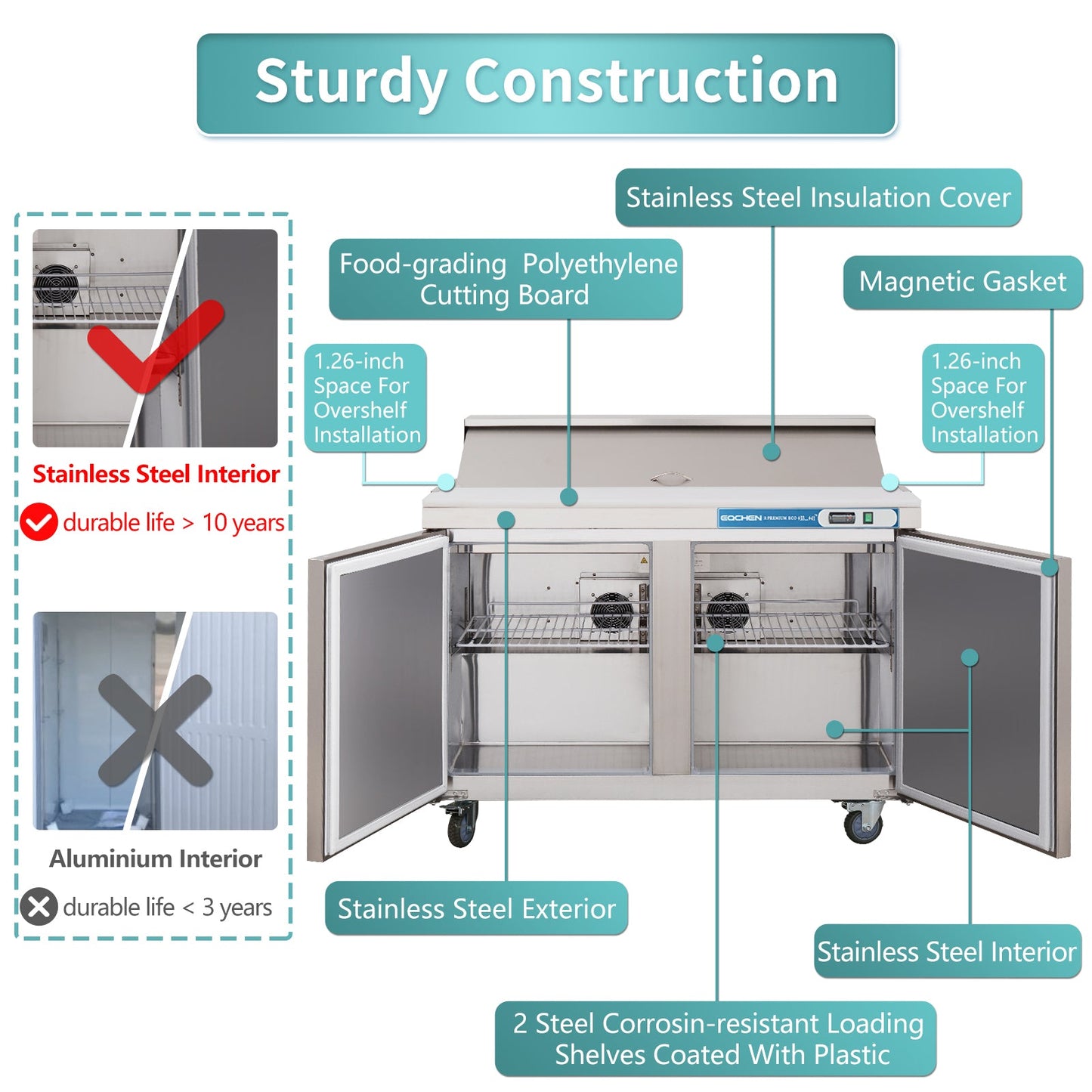 60 inch Salad Sandwich Prep Table Refrigerator, Stainless Steel Food Prep Cooler
