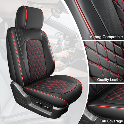 Umbrauto Custom Fit Seat Covers for Ford F150, Pickup Truck Nappa Leather Seatcovers for 2015-2025 Ford F150 SuperCrew/ 2017-2025 F250 F350 F450 Super Duty Crew Cab XL XLT Lariat King Ranch Platinum,Red