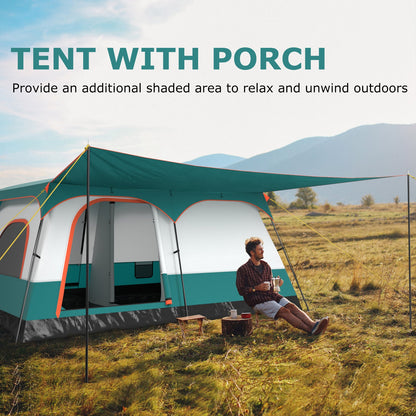 8-10 Person Camping Tent with Double Rooms and 2 Doors