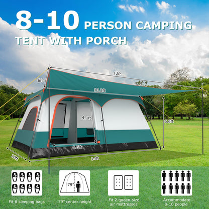 8-10 Person Camping Tent with Double Rooms and 2 Doors