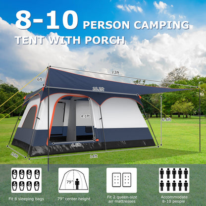 8-10 Person Camping Tent with Double Rooms and 2 Doors