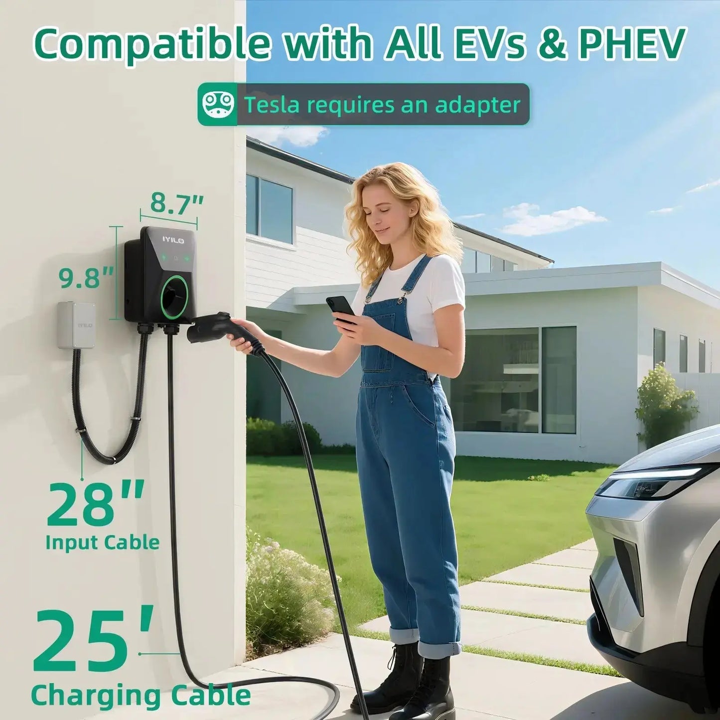 IYILO Level 2 EV Charger J1772 Wall-mounted Hardwired - 48A