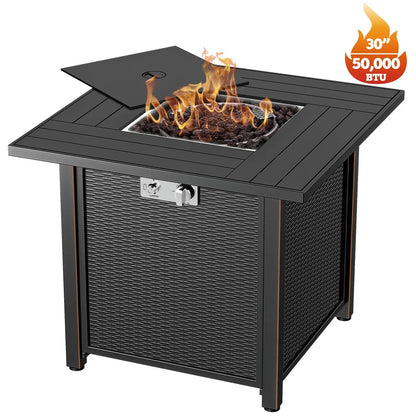 Sunneday 30" Propane Fire Pit Table | 50,000 BTU | Steel Fire Table with Lid | CSA Approved