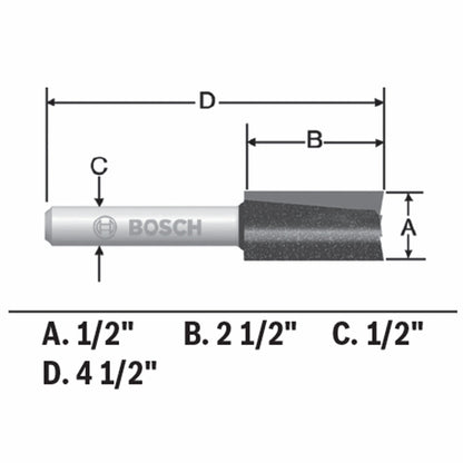BOSCH 85252MC 1/2 In. x 2-1/2 In. Carbide-Tipped Double-Flute Straight Router Bit