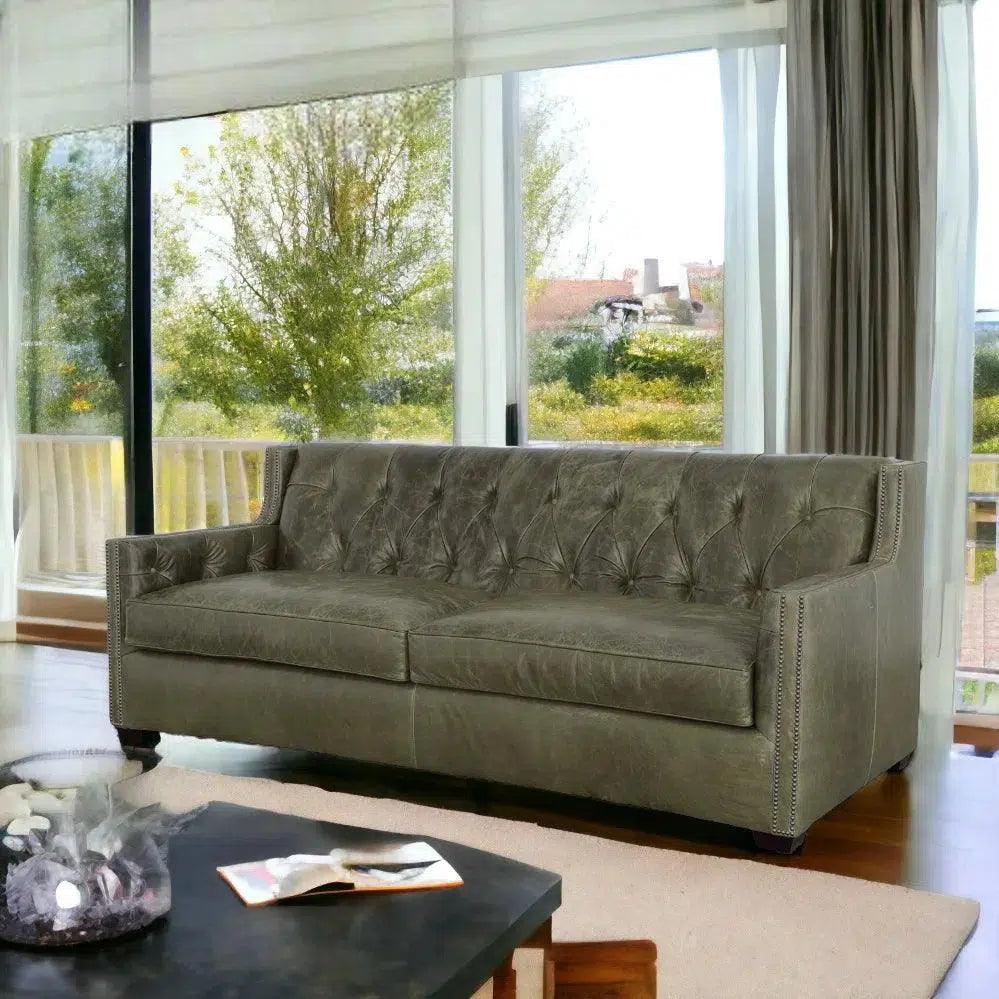 90 Green Leather Couch Henry Sofa