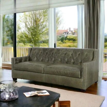 90 Green Leather Couch Henry Sofa