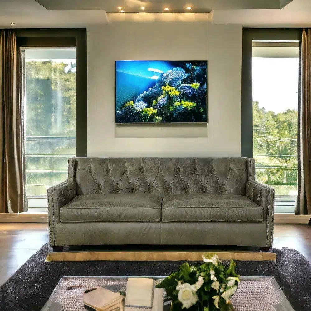90 Green Leather Couch Henry Sofa