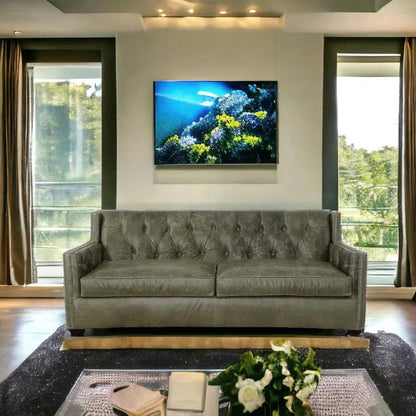 90 Green Leather Couch Henry Sofa