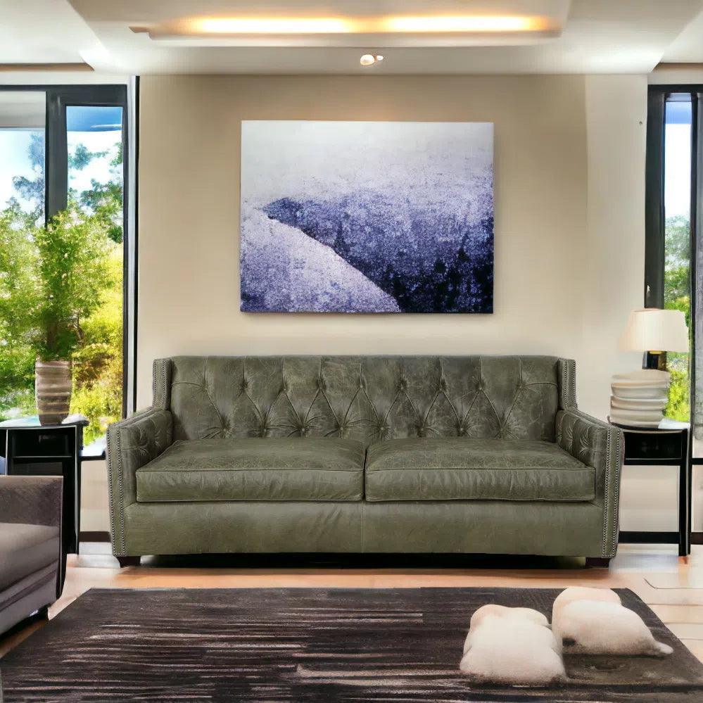 90 Green Leather Couch Henry Sofa
