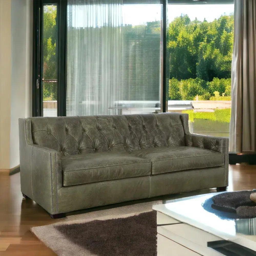 90 Green Leather Couch Henry Sofa
