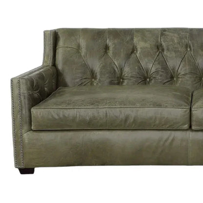 90 Green Leather Couch Henry Sofa