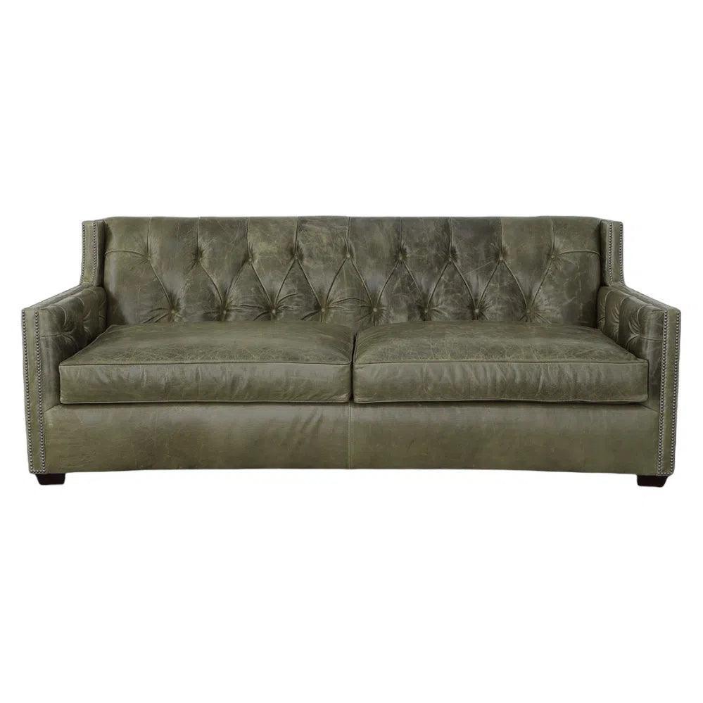 90 Green Leather Couch Henry Sofa