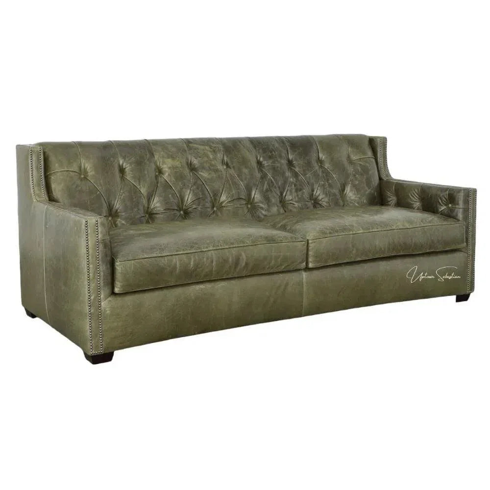 90 Green Leather Couch Henry Sofa