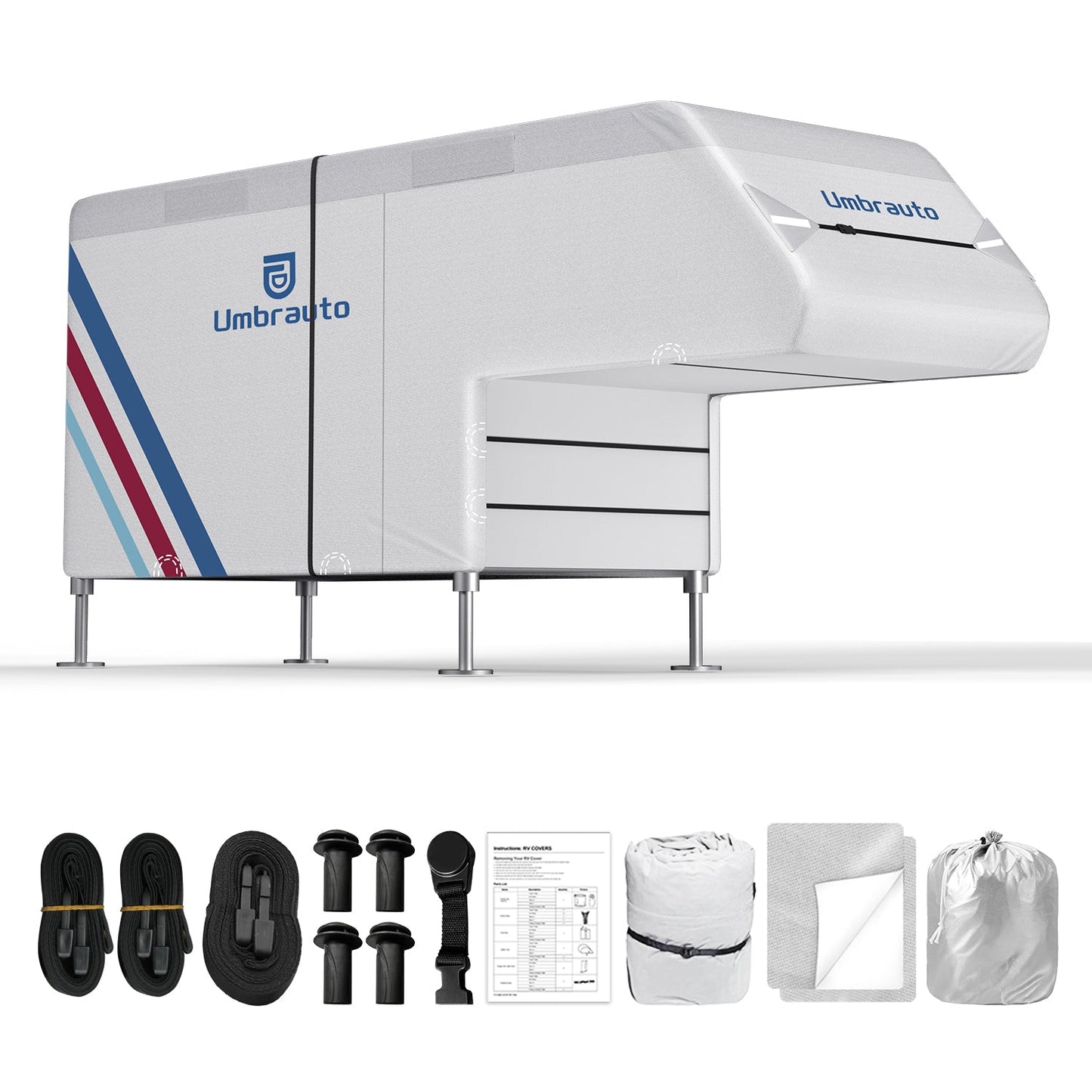 Umbrauto Truck Camper Cover for  Slide-in Campers ¨C 300D Oxford Waterproof RV Cover, Silver-Coated, All-Weather Protection with Windproof Straps & Air Vents