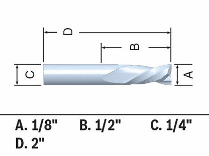 BOSCH 85900MC 1/8 In. x 1/2 In. Solid Carbide Double-Flute Down Cut Spiral Router Bit