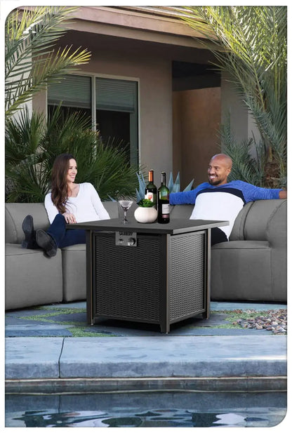 Sunneday 30" Propane Fire Pit Table | 50,000 BTU | Steel Fire Table with Lid | CSA Approved