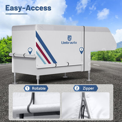 Umbrauto Truck Camper Cover for  Slide-in Campers ¨C 300D Oxford Waterproof RV Cover, Silver-Coated, All-Weather Protection with Windproof Straps & Air Vents