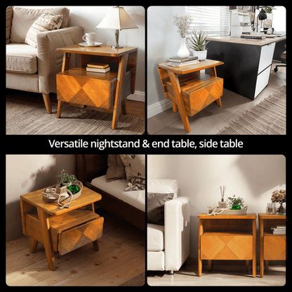 Rum Handcrafted Solid Wood Nightstand