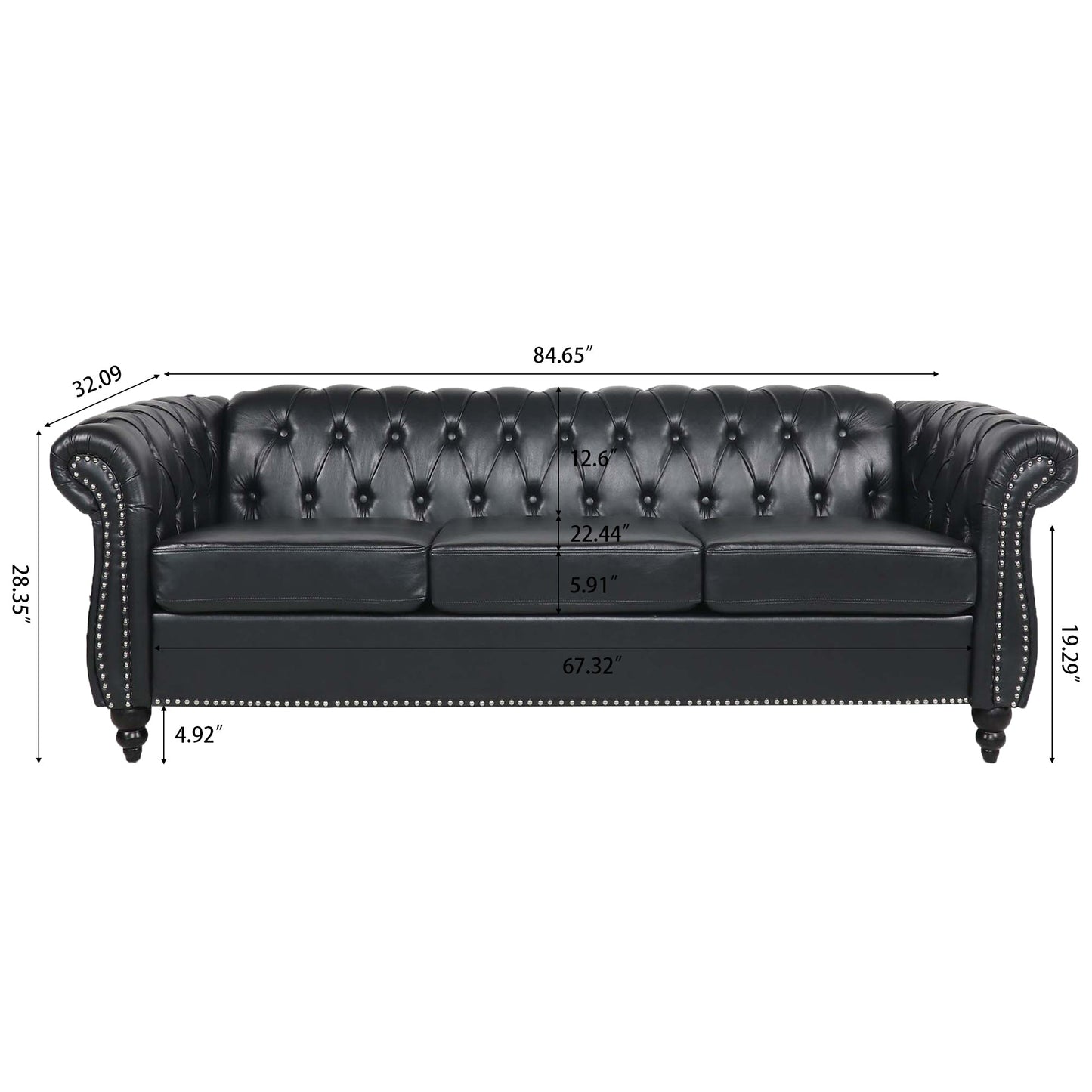 Man Cave 84.65' Arm Chesterfield Three Seater Sofa