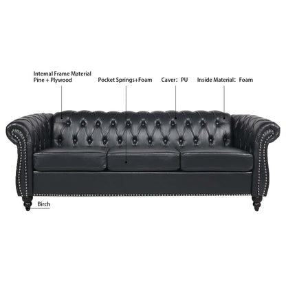Man Cave 84.65' Arm Chesterfield Three Seater Sofa